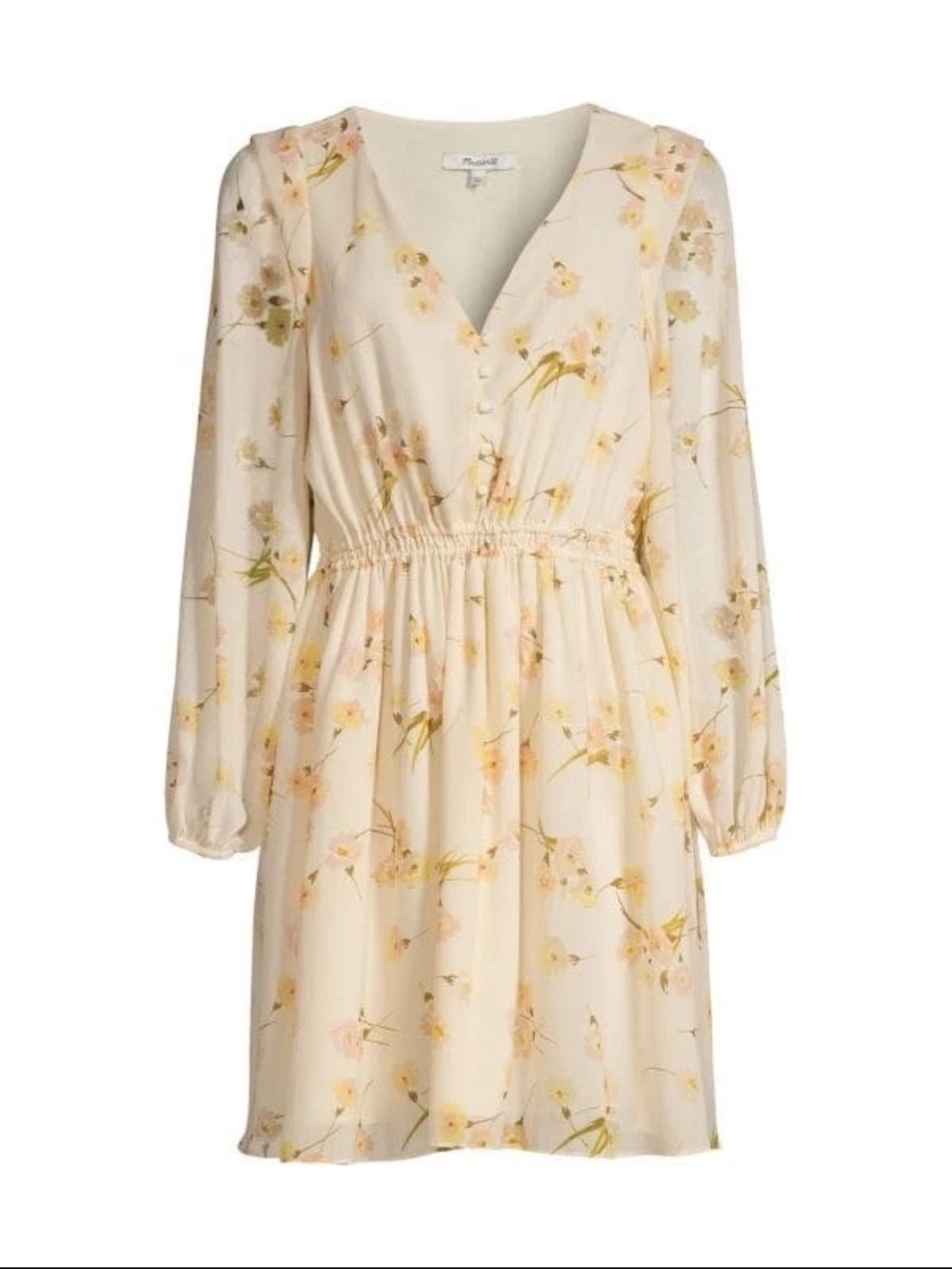 Madewell Cream Cate Long Sleeve, Sheer Floral Mini Dress (Med)
